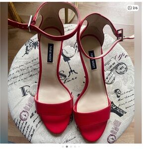 Nine West Red Open-Strap Kitten Heel Sandals . New